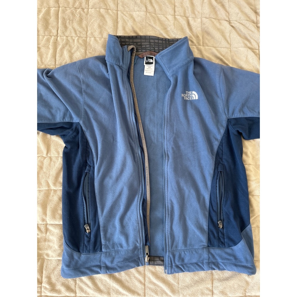 The North Face Mens Full Zip Fleece Jacket Blue Two Tone Mock Neck Medium - Picture 3 of 13